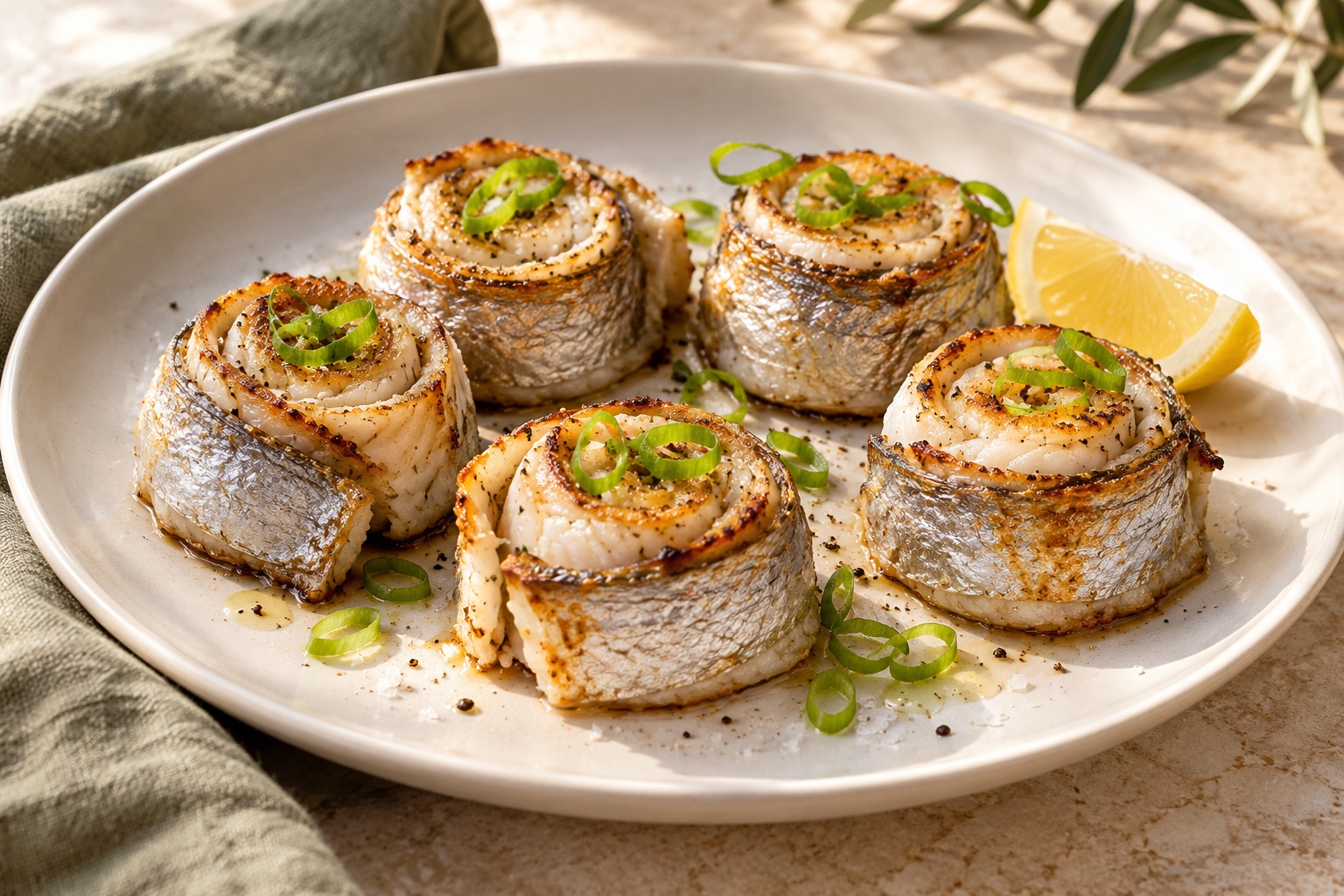 海釣白帶魚卷 AI 料理示意