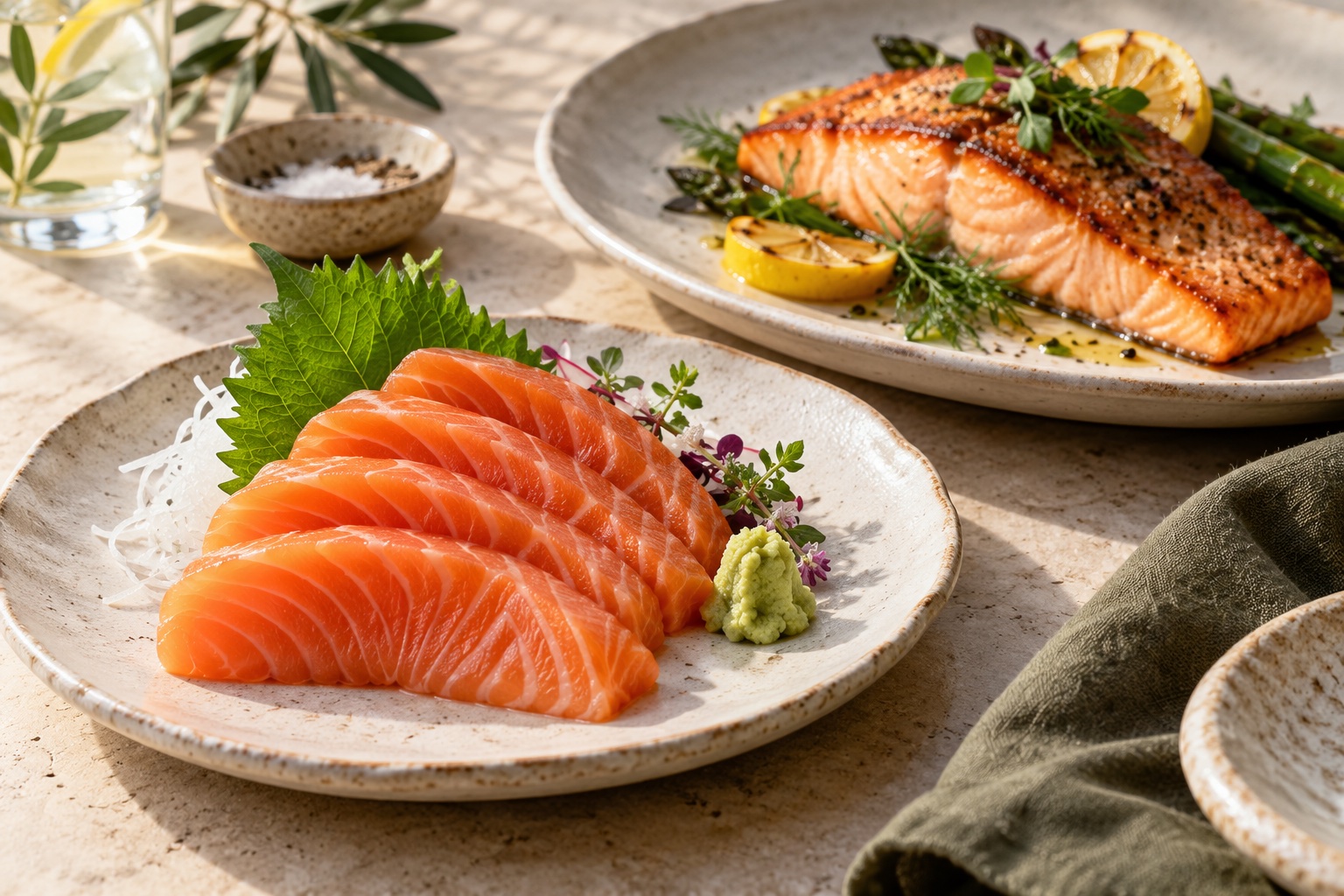 同一份鮭魚，兩種好好吃飯的方式。 AI 料理示意